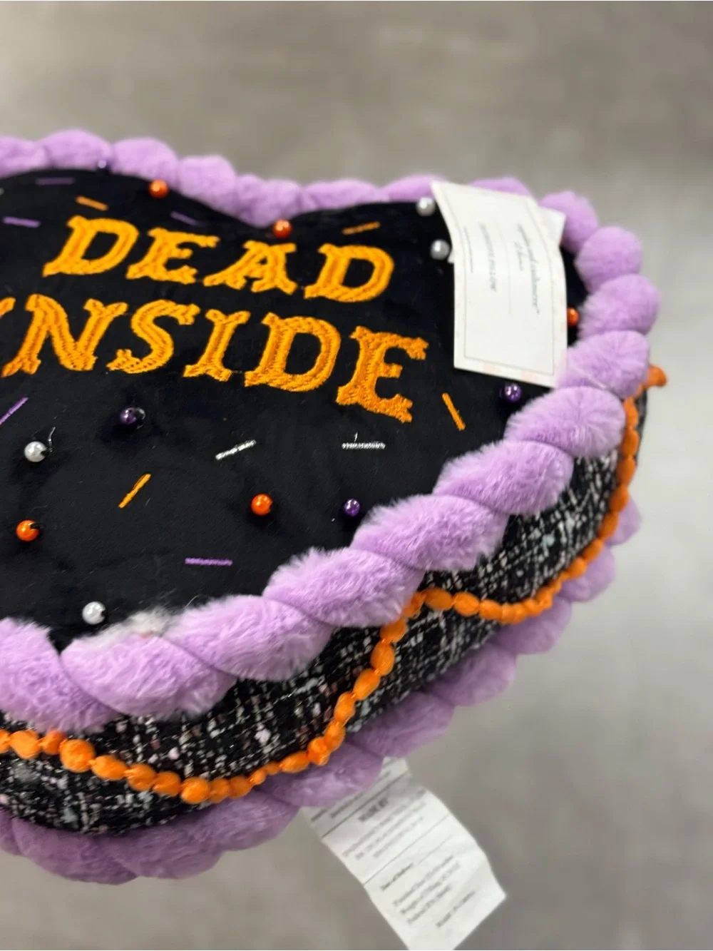 cupcakes & cashmere Purple and Black 'Dead Inside' Heart Accent Pillow